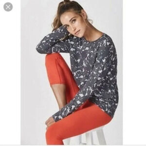 Fabletics Gray & White Burnout Pullover Long Sleeve T-Shirt L